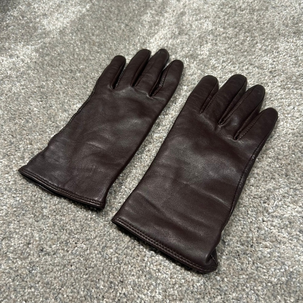 Charter Club Womens Dark Brown Leather Gloves Knit Lined Size Large - Picture 3 of 6